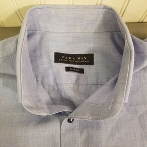 ZARA Man Slim Fit Mens Blue Button Down Size Large